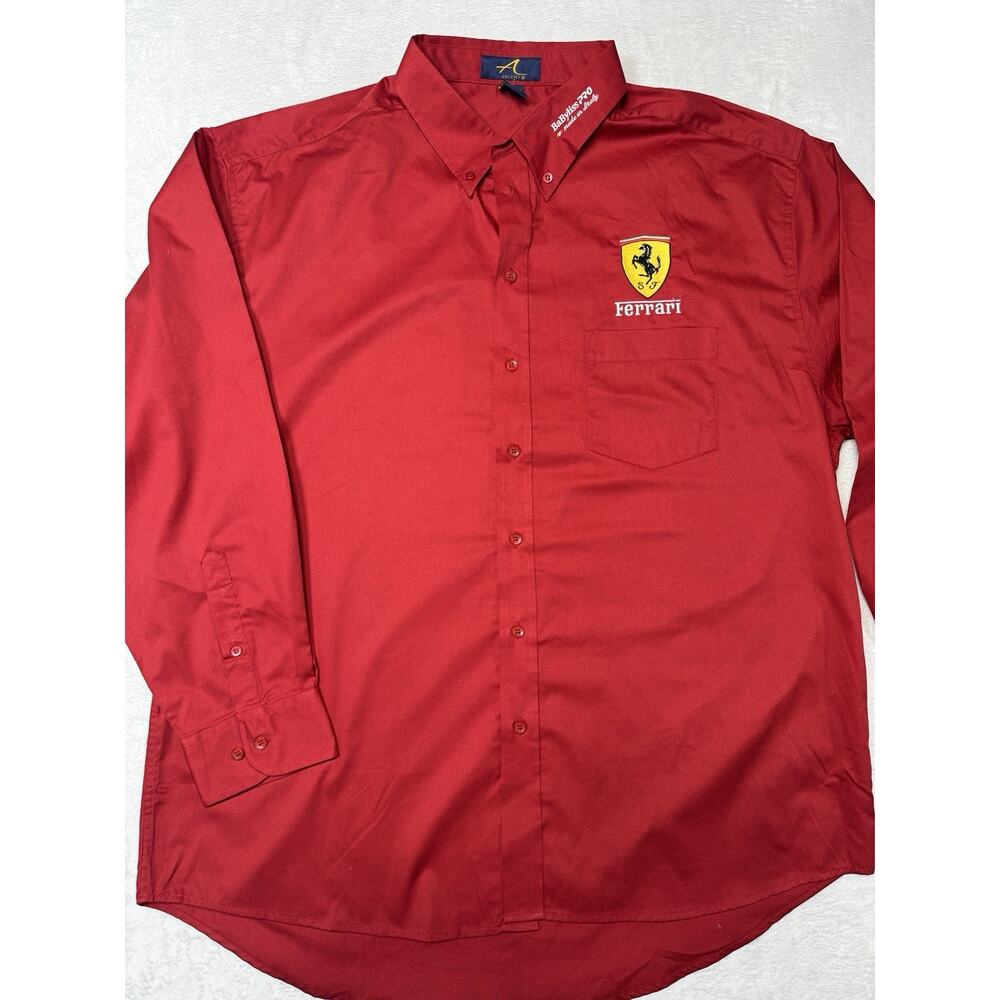 Ferrari Racing Team Shirt Rosso Molten Button Down Logo Embroidery Ash City XL